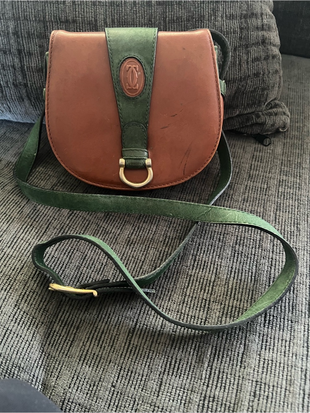 Vintage Must de Cartier Distressed Leather Crossbody Saddle Bag